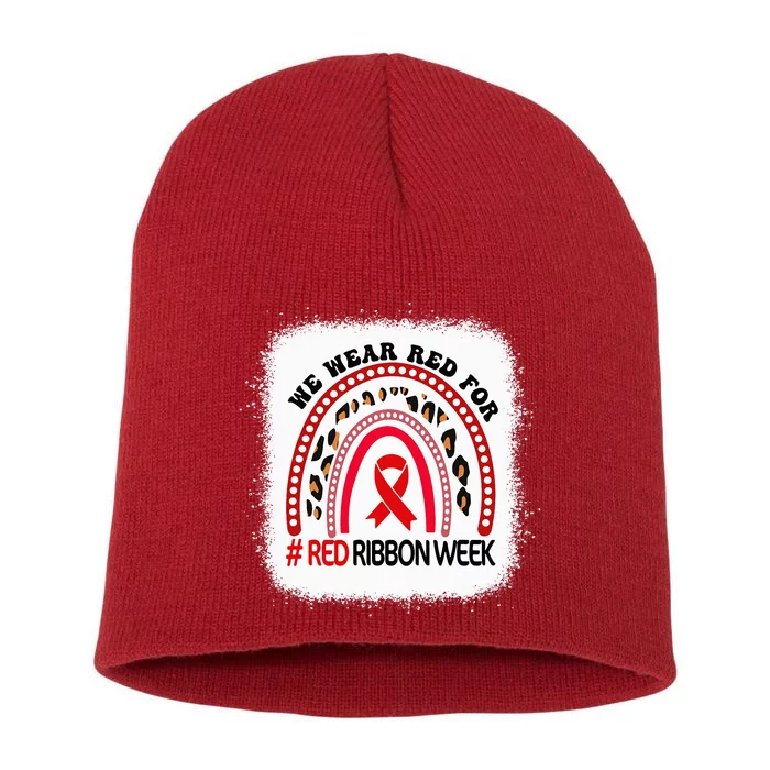 In October We Wear Red Ribbon Week Awareness Short Acrylic Beanie