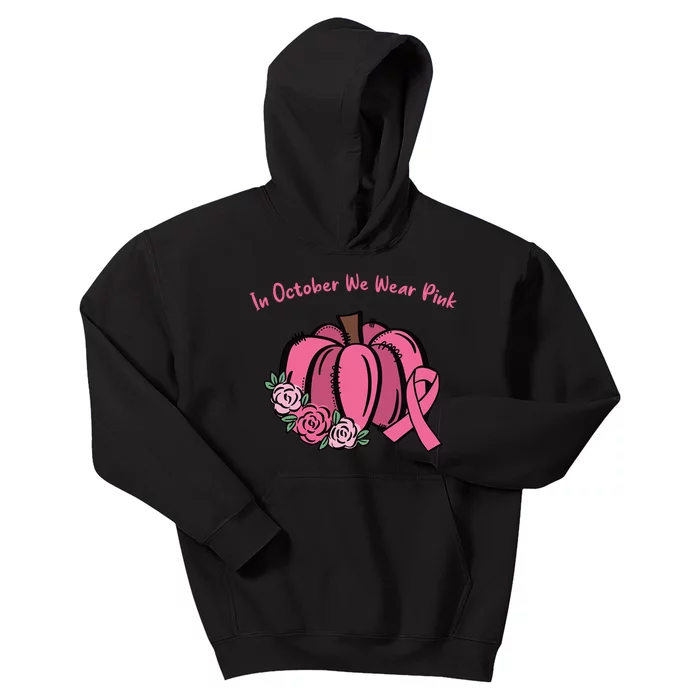 In October We War Pink Autumn Breast Cancer Kids Hoodie