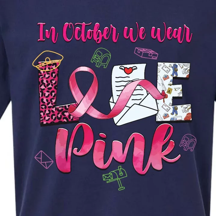 In October We Wear Love Postal Worker Breast Cancer Sueded Cloud Jersey T-Shirt