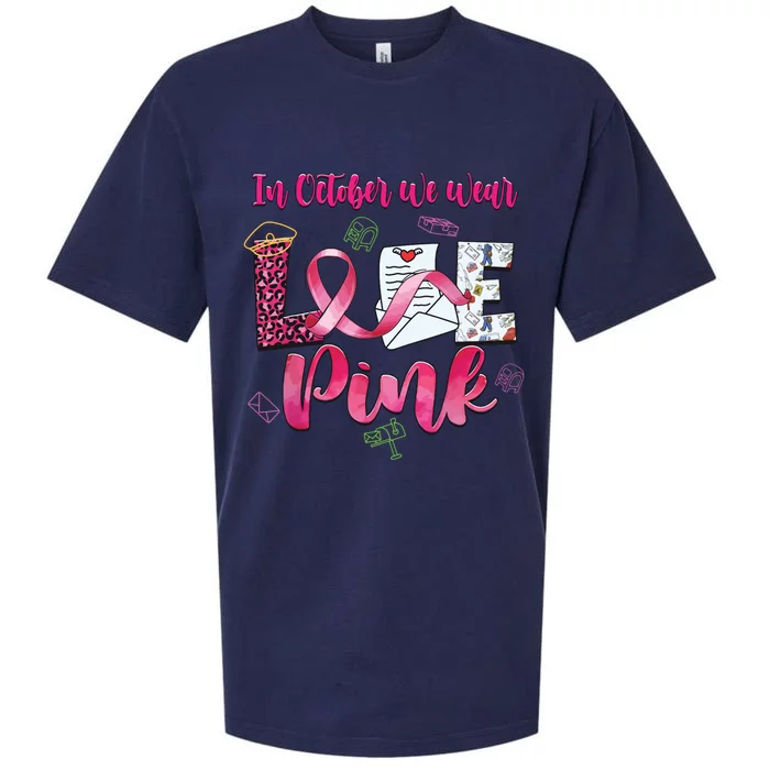 In October We Wear Love Postal Worker Breast Cancer Sueded Cloud Jersey T-Shirt