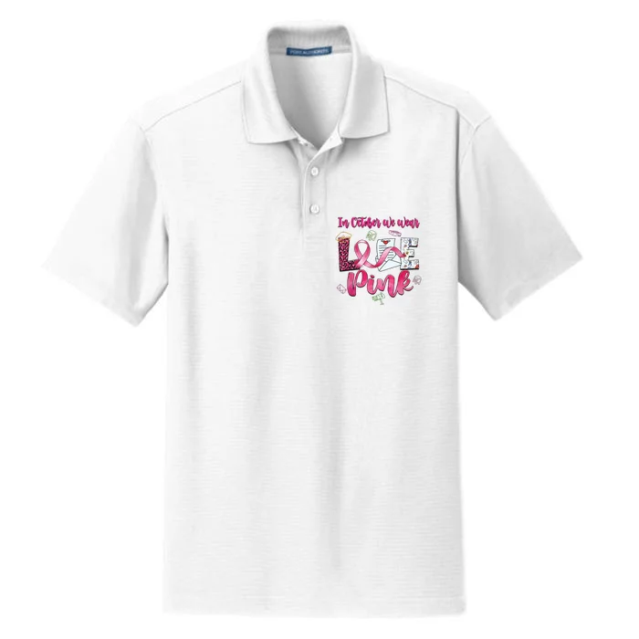 In October We Wear Love Postal Worker Breast Cancer Dry Zone Grid Performance Polo