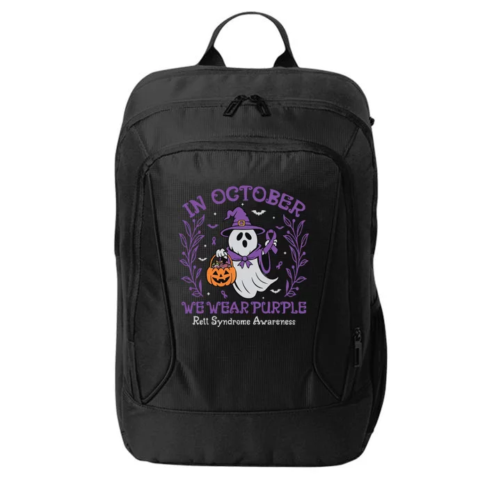 In October We Wear Purple Rett Syndrome Awareness Halloween City Backpack