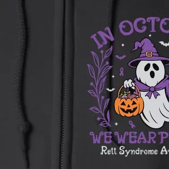 In October We Wear Purple Rett Syndrome Awareness Halloween Full Zip Hoodie