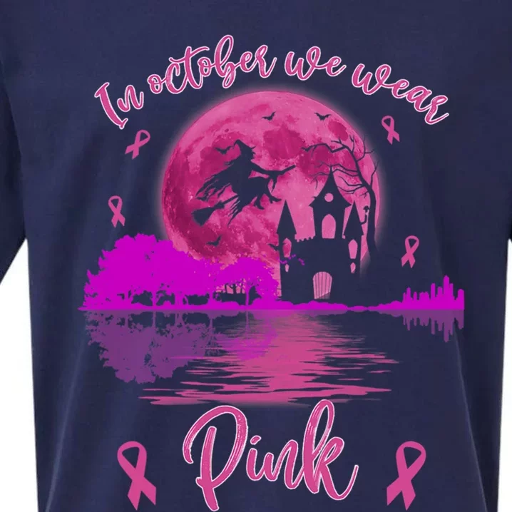 In October We Wear Pink Breast Cancer Awareness Moon Witch Great Gift Sueded Cloud Jersey T-Shirt