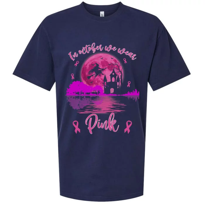 In October We Wear Pink Breast Cancer Awareness Moon Witch Great Gift Sueded Cloud Jersey T-Shirt