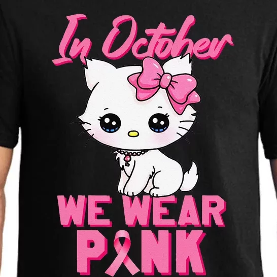 In October We Wear P.Ink Cat Boy Girl Breast Cancer Awareness Gift Pajama Set