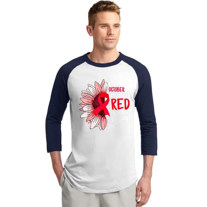 In October We Wear Red Sunflower Dyslexia Awareness Month Baseball Sleeve Shirt