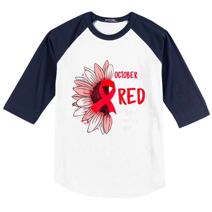 In October We Wear Red Sunflower Dyslexia Awareness Month Baseball Sleeve Shirt