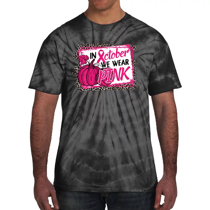 In October We Wear Pink Thanksgiving Breast Cancer Support Tie-Dye T-Shirt