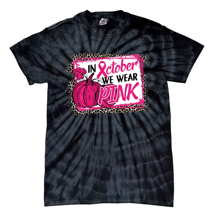 In October We Wear Pink Thanksgiving Breast Cancer Support Tie-Dye T-Shirt