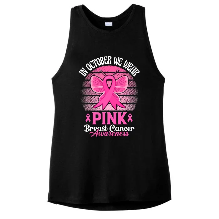 In October We Wear Pink Ribbon Breast Cancer Awareness Ladies Tri-Blend Wicking Tank