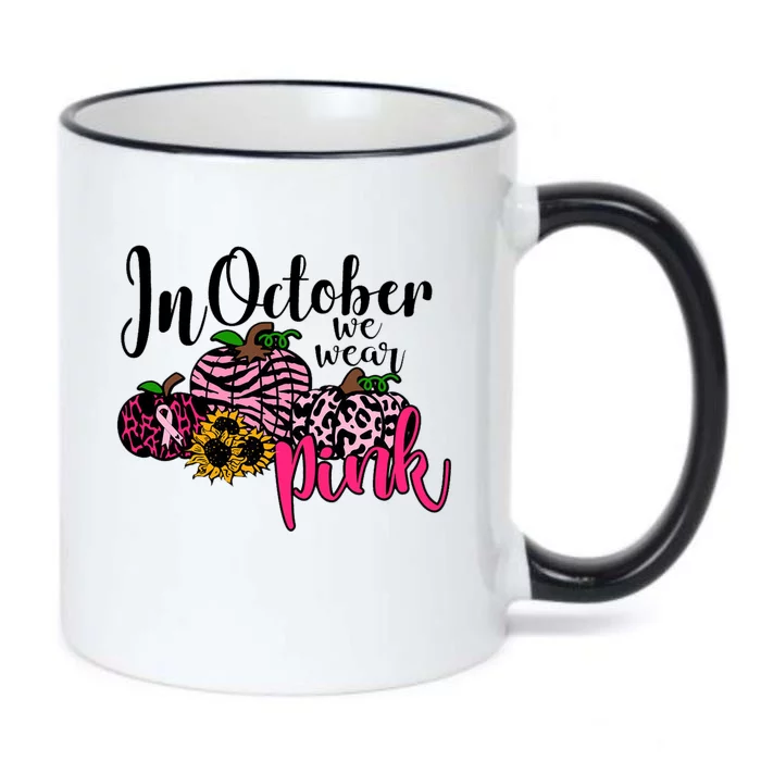 In October We Wear Pink Fall Autumn Support Breast Cancer Black Color Changing Mug