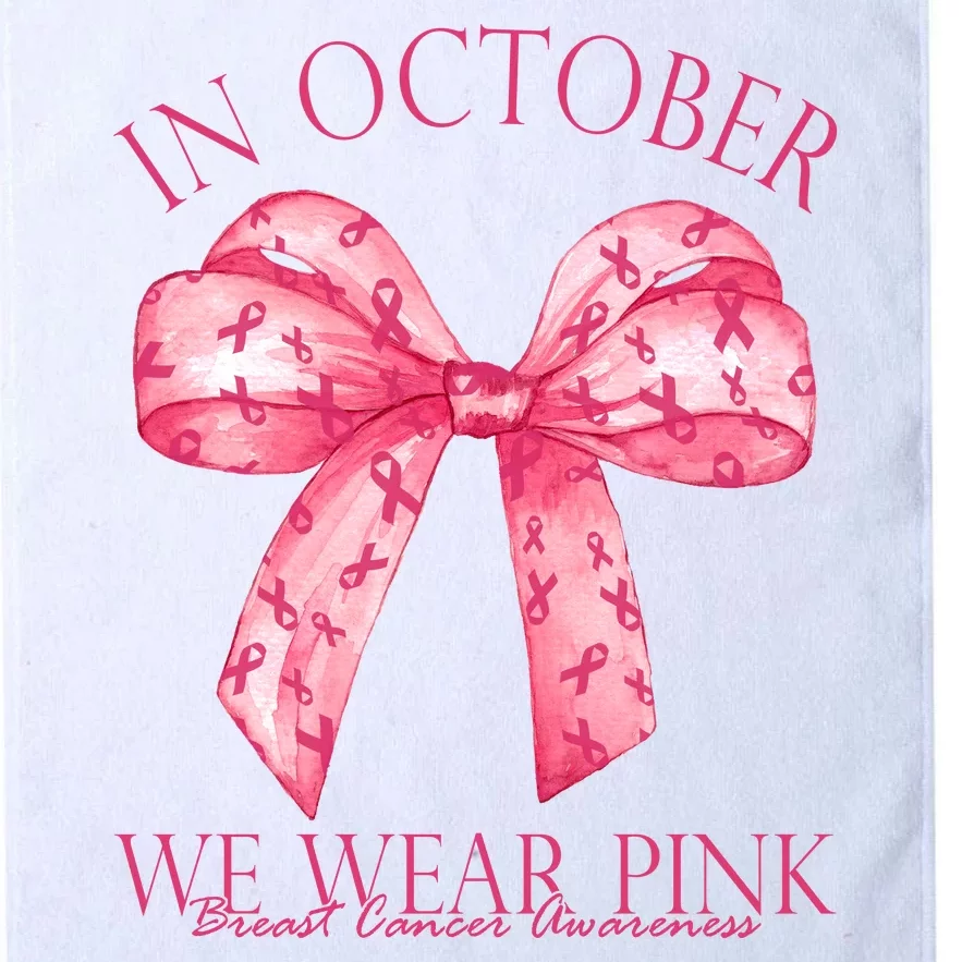 In October We Wear Pink Breast Cancer Awareness Bow Ribbon Platinum Collection Golf Towel