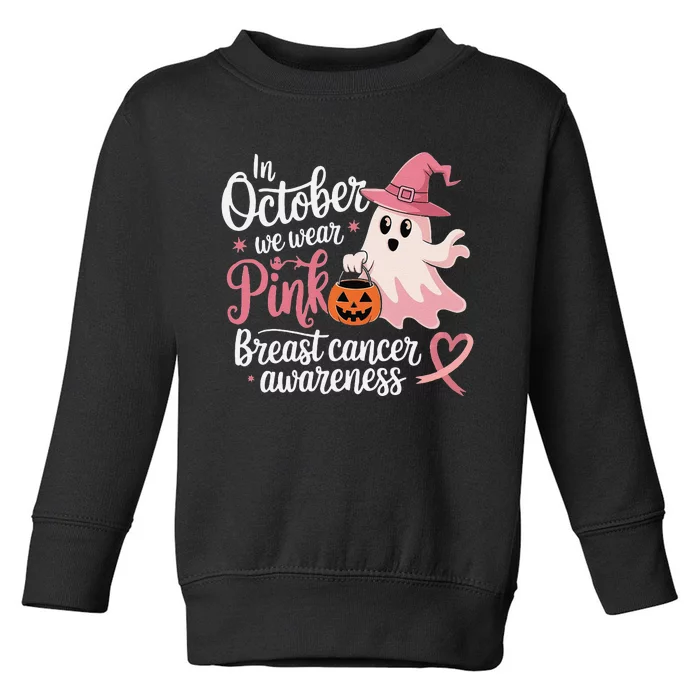 In October We Wear Pin.K Halloween Breast Cancer Awareness Toddler Sweatshirt