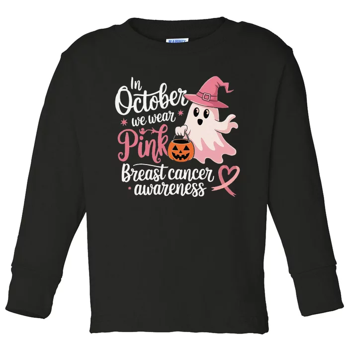 In October We Wear Pin.K Halloween Breast Cancer Awareness Toddler Long Sleeve Shirt