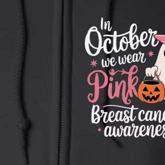 In October We Wear Pin.K Halloween Breast Cancer Awareness Full Zip Hoodie