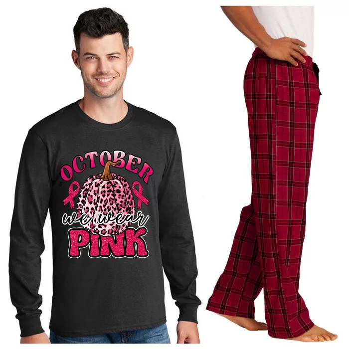 In October We Wear Pink Pumpkin Breast Cancer Awareness Long Sleeve Pajama Set