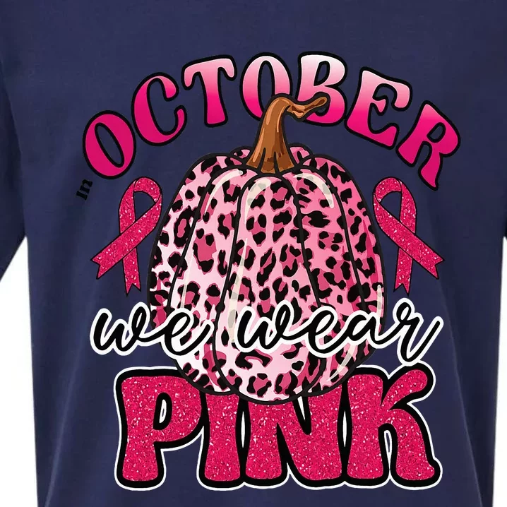 In October We Wear Pink Pumpkin Breast Cancer Awareness Sueded Cloud Jersey T-Shirt