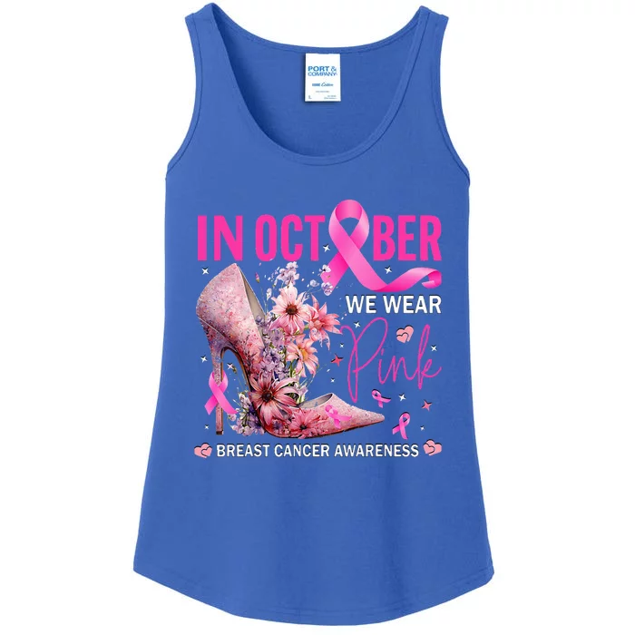 In October We Wear Pink for Breast Cancer Awareness Ladies Essential Tank