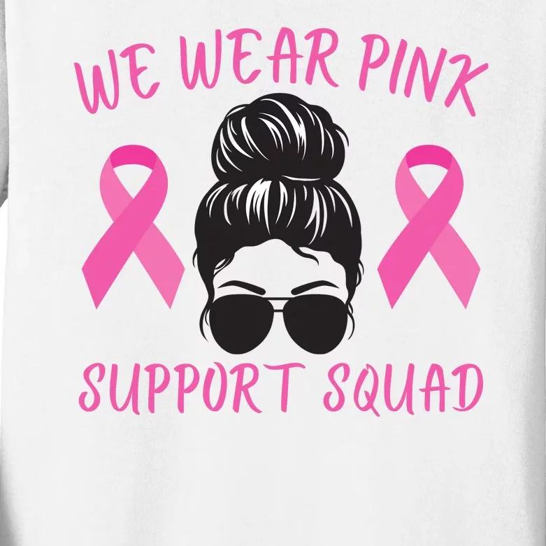 In October We Wear Pink Ribbon Breast Cancer Awareness Support Squad Kids Long Sleeve Shirt