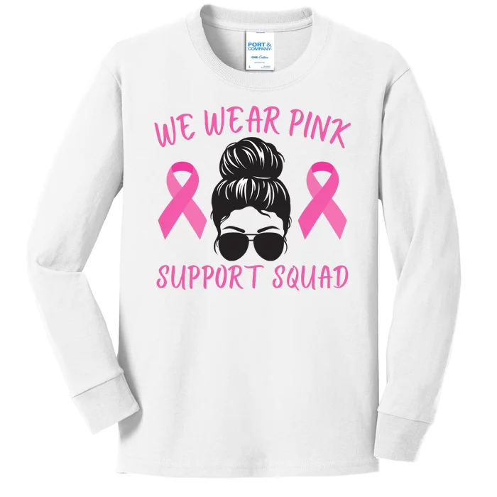 In October We Wear Pink Ribbon Breast Cancer Awareness Support Squad Kids Long Sleeve Shirt