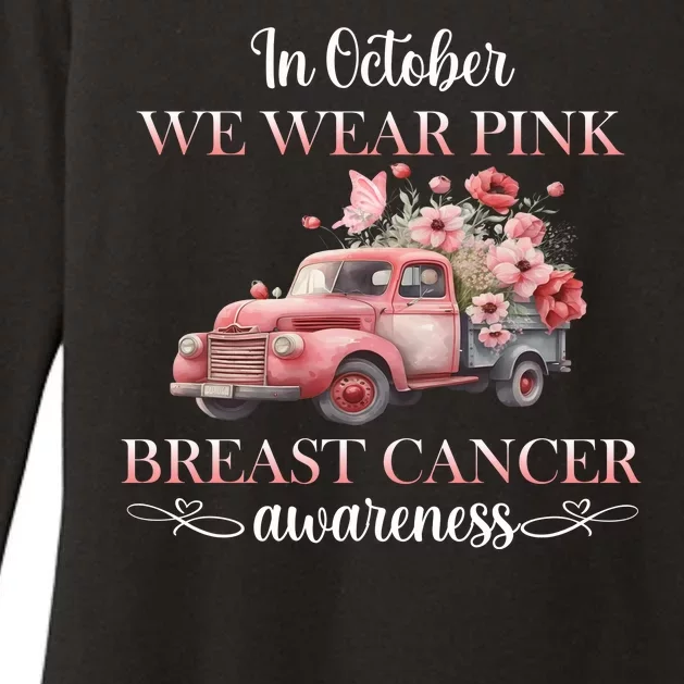 In October We Wear Pink Breast Cancer Floral Truck Womens CVC Long Sleeve Shirt