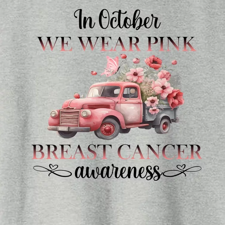 In October We Wear Pink Breast Cancer Floral Truck Women's Crop Top Tee