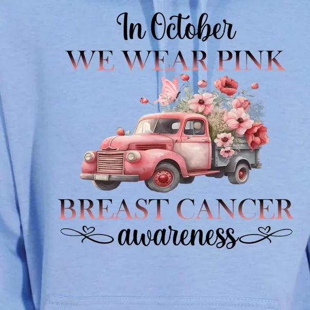 In October We Wear Pink Breast Cancer Floral Truck Unisex Surf Hoodie