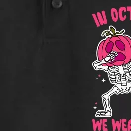 In October We Wear Pink Breast Cancer Pumpkin Halloween Dry Zone Grid Performance Polo