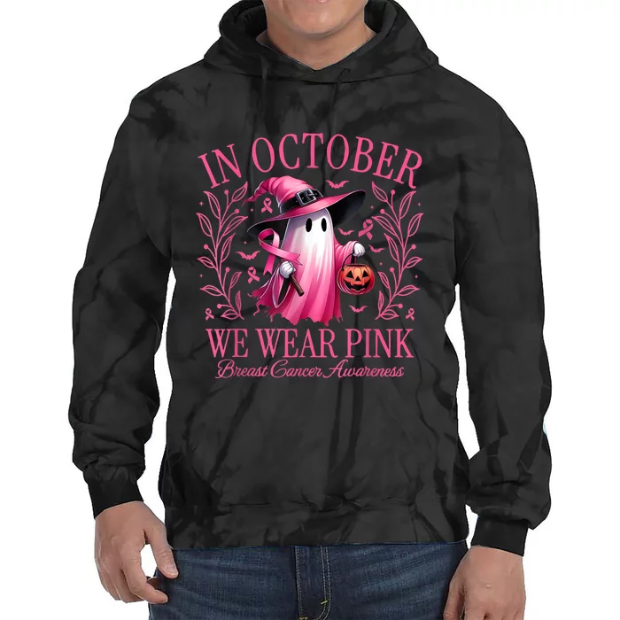 In October We Wear Breast Cancer Awareness Halloween Tie Dye Hoodie