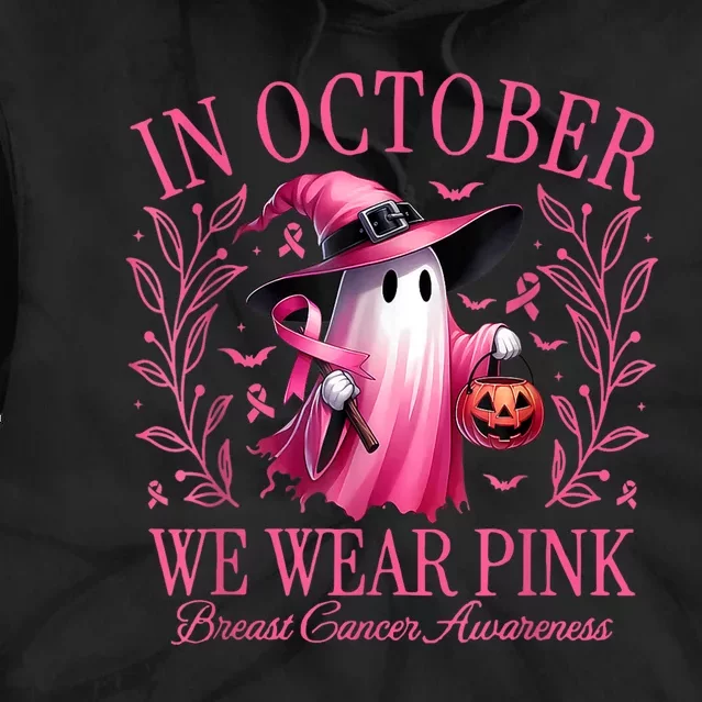 In October We Wear Breast Cancer Awareness Halloween Tie Dye Hoodie