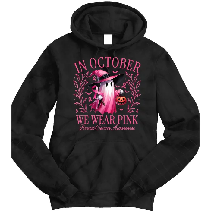 In October We Wear Breast Cancer Awareness Halloween Tie Dye Hoodie