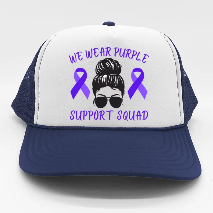 In October We Wear Purple Domestic Violence Awareness Purple Ribbon Trucker Hat