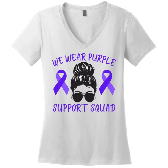 In October We Wear Purple Domestic Violence Awareness Purple Ribbon Women's V-Neck T-Shirt