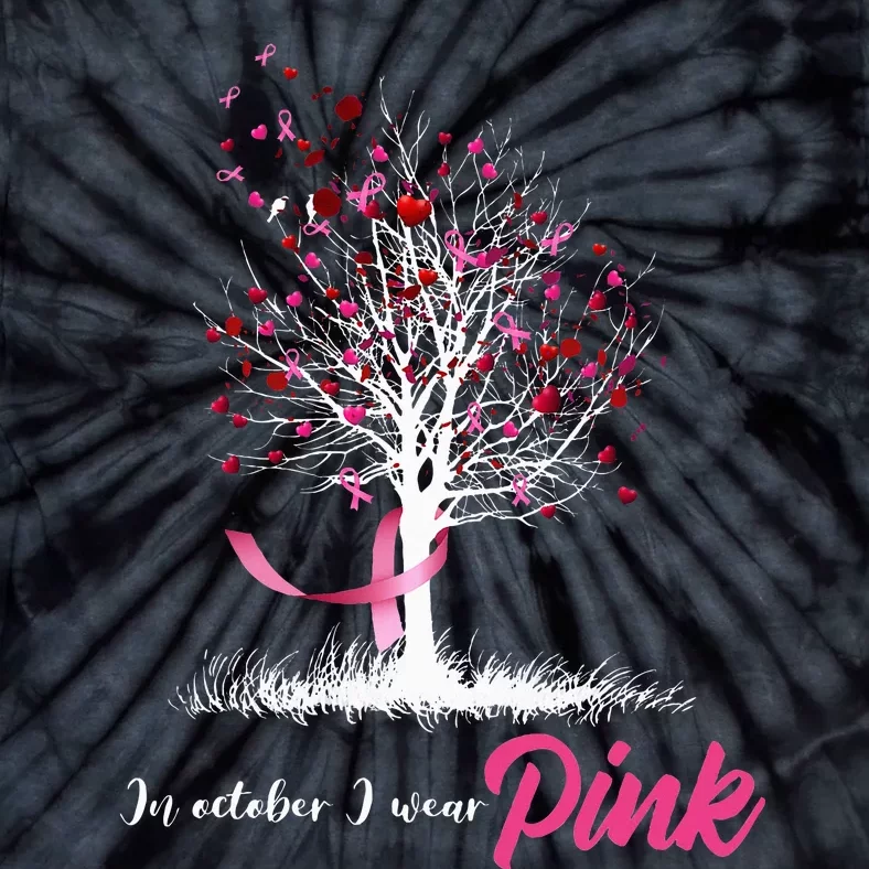 In October We Wear Pink Tree Breast Cancer Awareness Tie-Dye T-Shirt