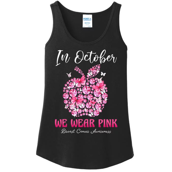 In October We Wear Pink Teacher Butterflies Breast Cancer Ladies Essential Tank