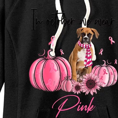 In October We Wear Pink Pumpkin Boxer Dog Lover Pink Ribbon Gift Women's Fleece Hoodie