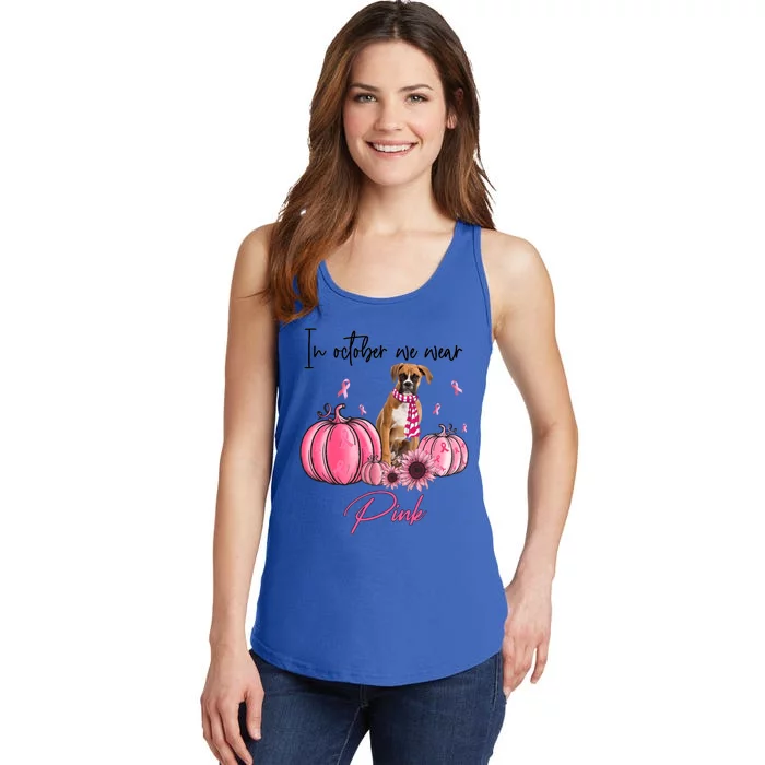 In October We Wear Pink Pumpkin Boxer Dog Lover Pink Ribbon Gift Ladies Essential Tank