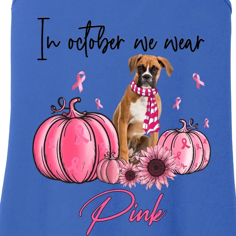 In October We Wear Pink Pumpkin Boxer Dog Lover Pink Ribbon Gift Ladies Essential Tank