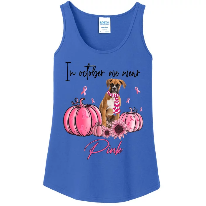 In October We Wear Pink Pumpkin Boxer Dog Lover Pink Ribbon Gift Ladies Essential Tank