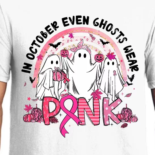 In October We Wear Pink Breast Cancer Ghost Boo Halloween Pajama Set