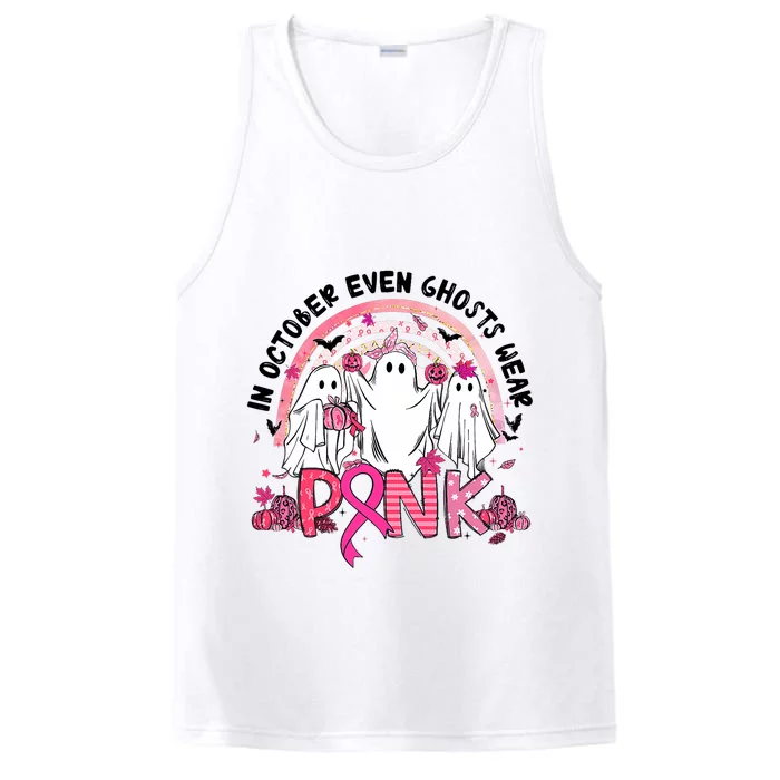 In October We Wear Pink Breast Cancer Ghost Boo Halloween Performance Tank