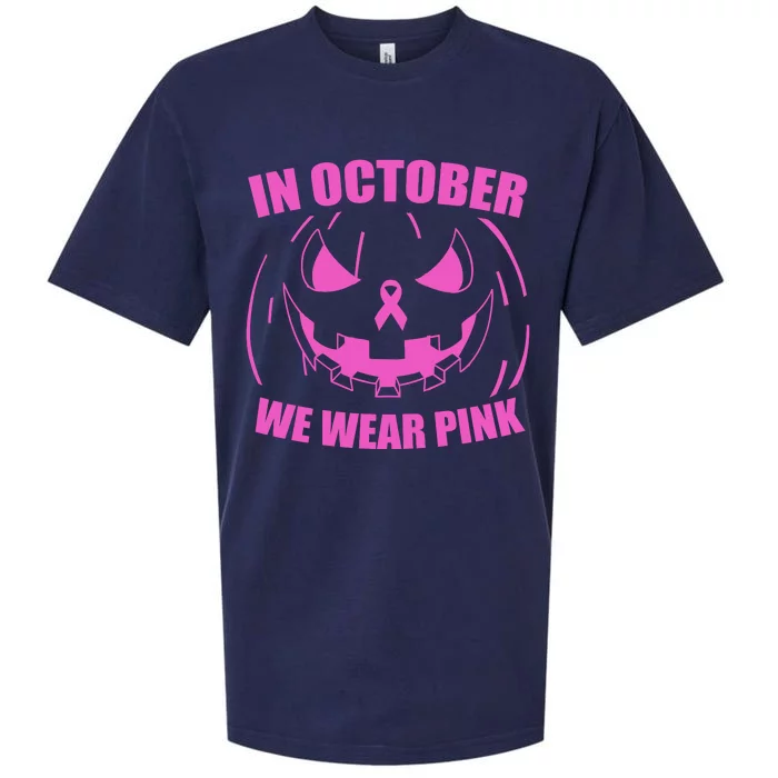 In October We Wear Pink Breast Cancer Halloween Sueded Cloud Jersey T-Shirt