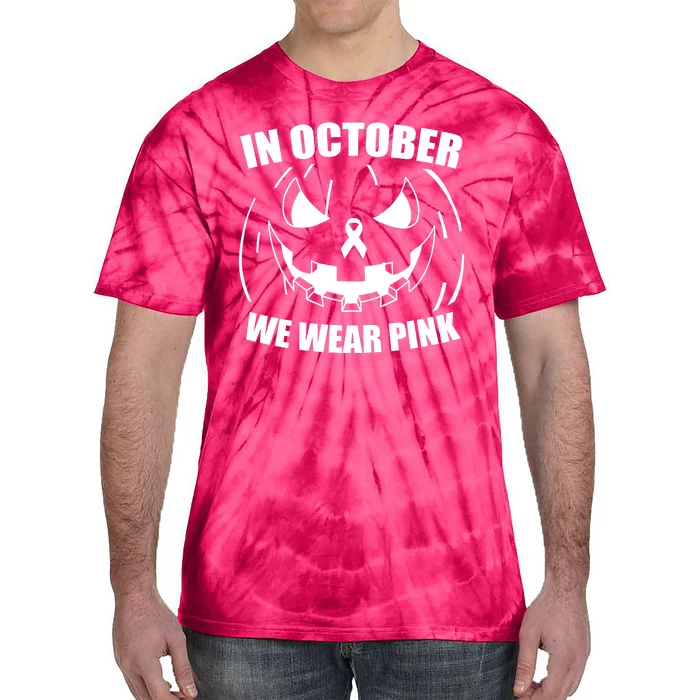 In October We Wear Pink Halloween Breast Cancer Tie-Dye T-Shirt