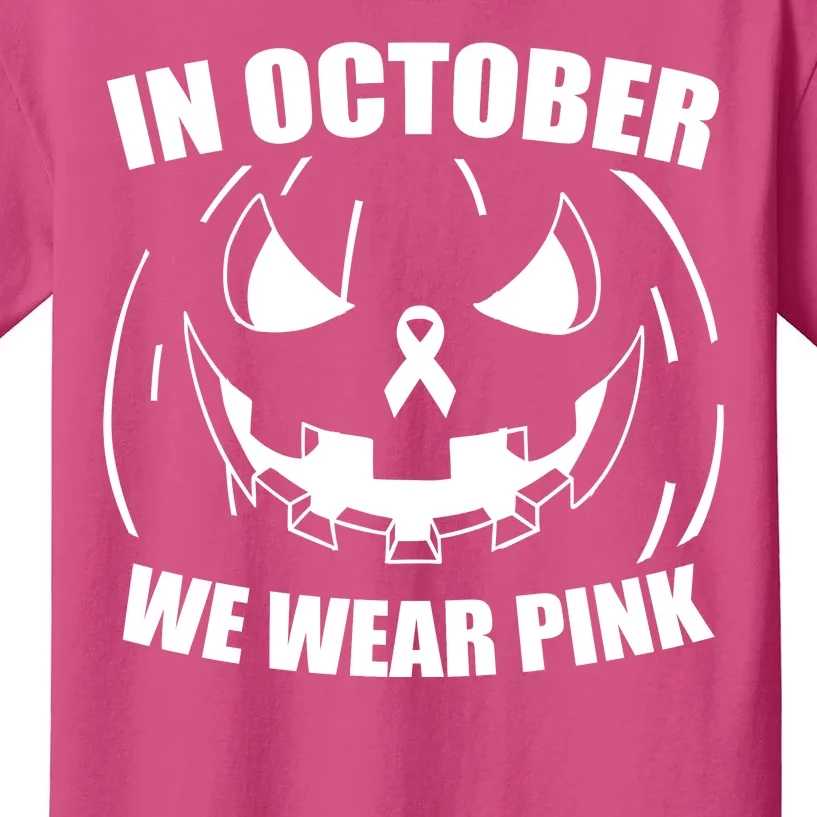 In October We Wear Pink Halloween Breast Cancer Kids T-Shirt