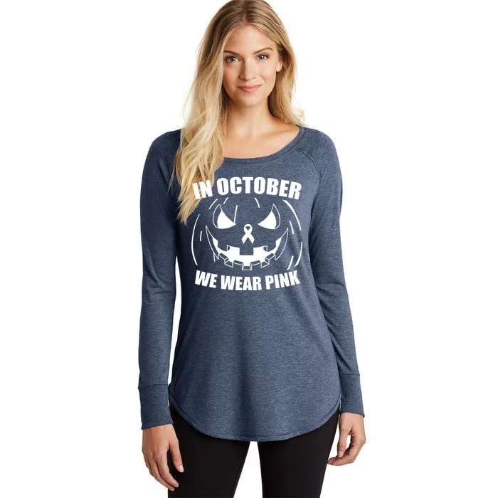 In October We Wear Pink Halloween Breast Cancer Women's Perfect Tri Tunic Long Sleeve Shirt