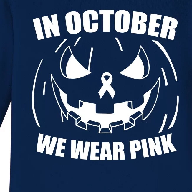 In October We Wear Pink Halloween Breast Cancer Baby Long Sleeve Bodysuit