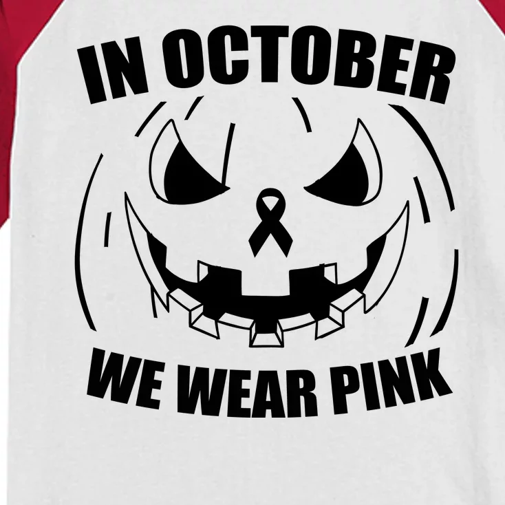 In October We Wear Pink Halloween Breast Cancer Kids Colorblock Raglan Jersey