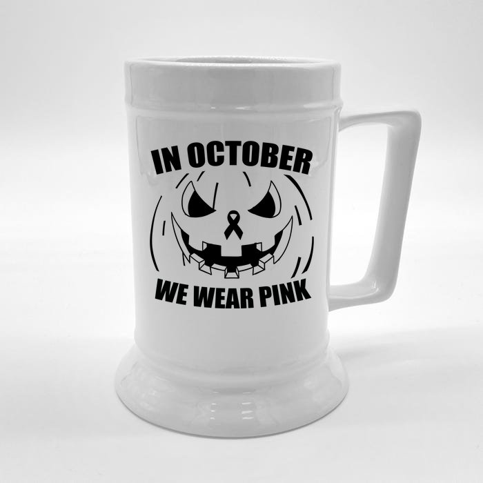 In October We Wear Pink Halloween Breast Cancer Front & Back Beer Stein