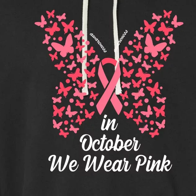 In October We Wear Pink Butterfly Breast Cancer Ribbon Garment-Dyed Fleece Hoodie